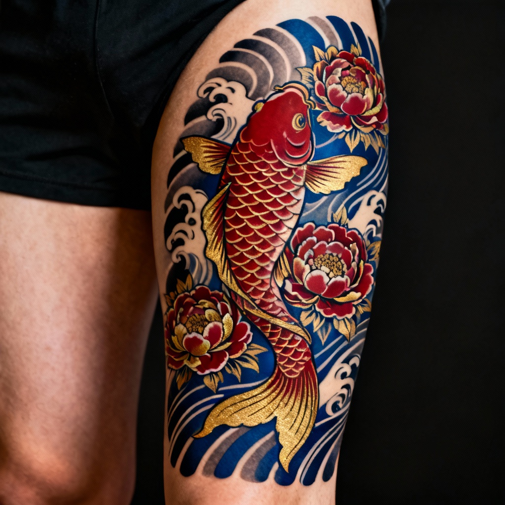 AI Irezumi Koi Thigh Tattoo