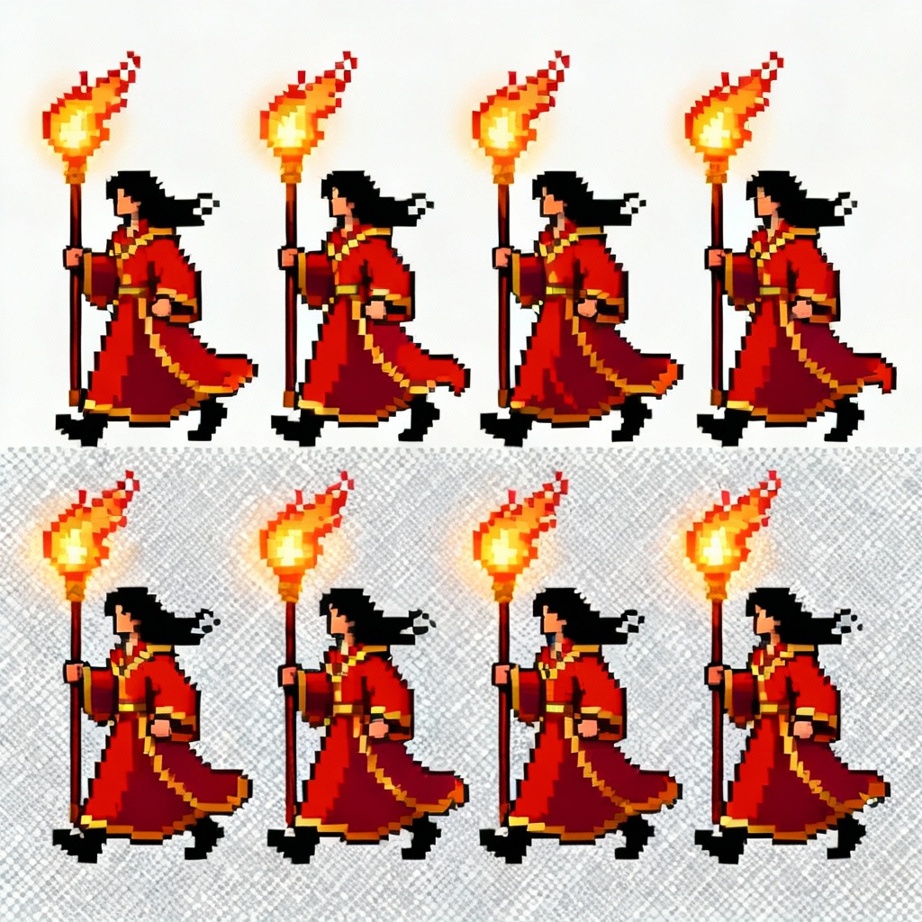AI side-scroller fire mage run cycle sprite sheet