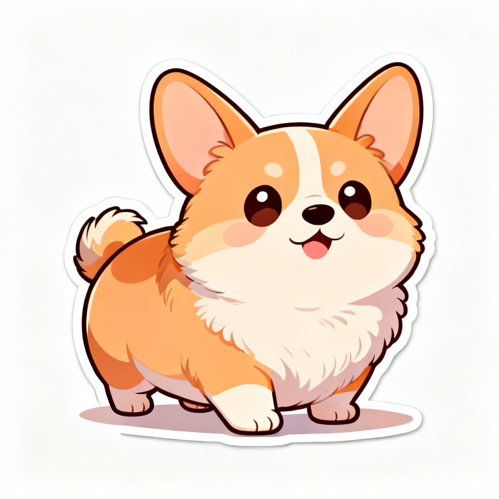 AI chibi short corgi sticker on white background