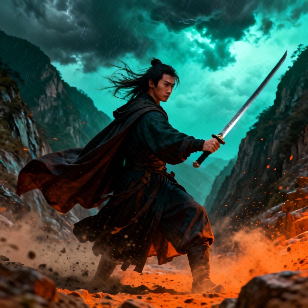 AI Wuxia Swordsman Wearing Hanfu
