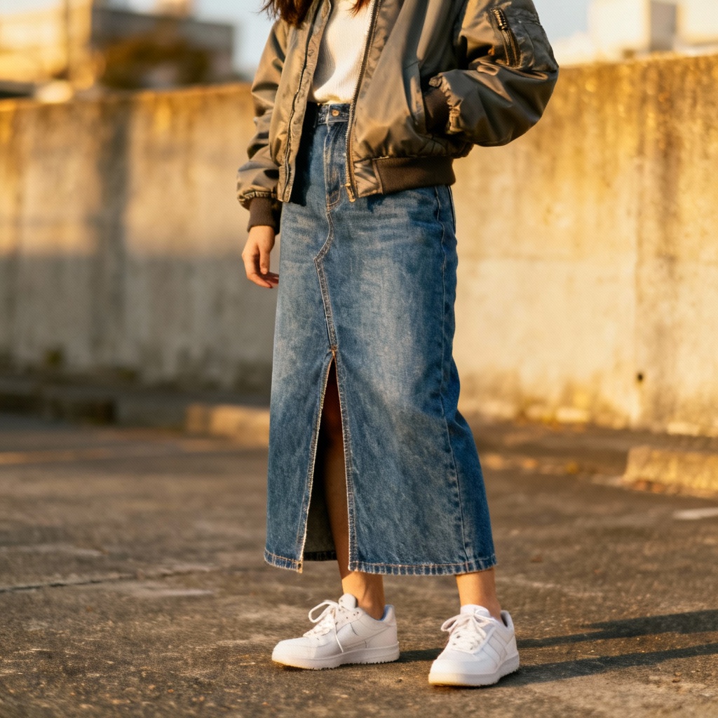 AI Denim Long Skirt Streetwear