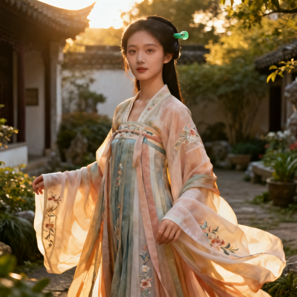 AI hanfu portrait in ancient courtyard