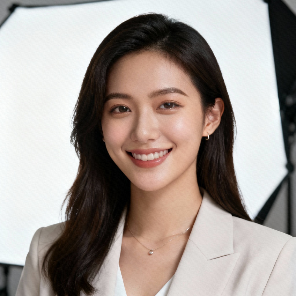 Professional AI girl headshot on white background