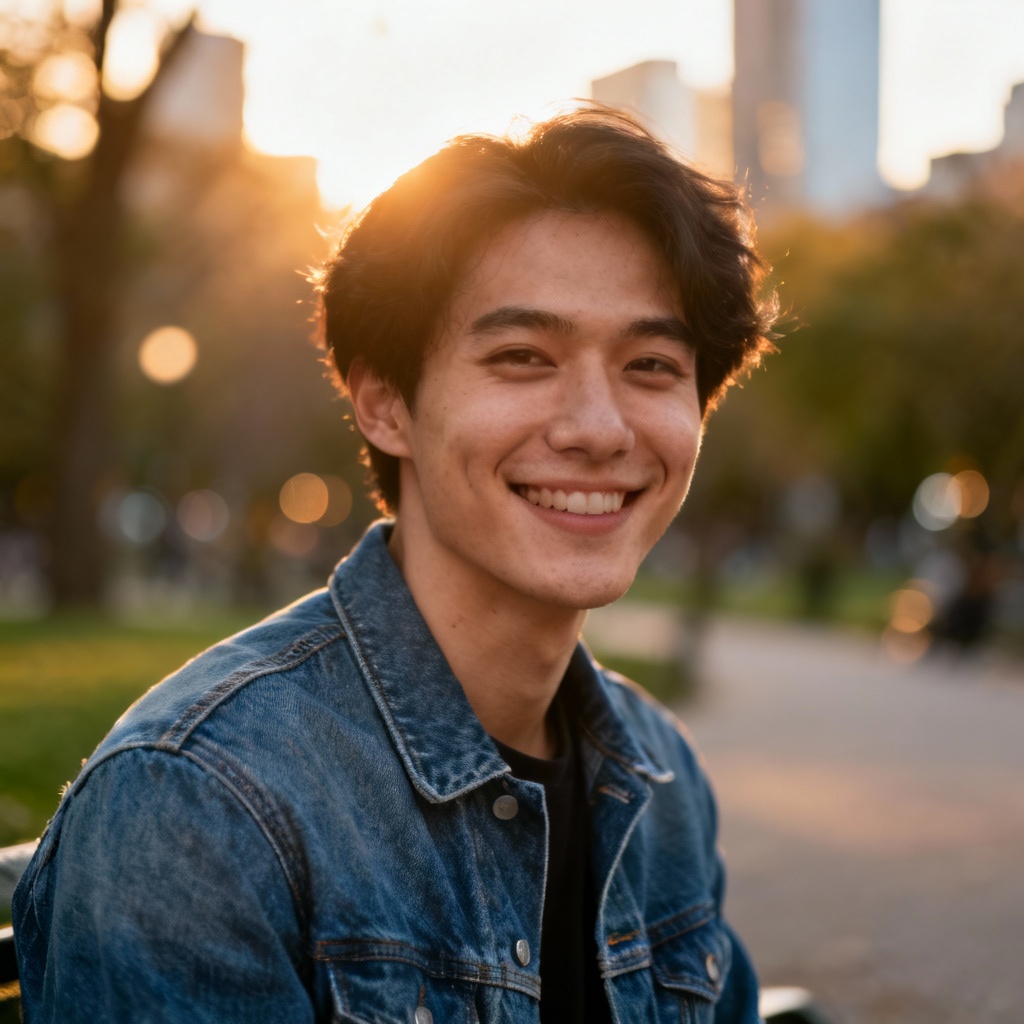 AI casual outdoor golden hour profile photo