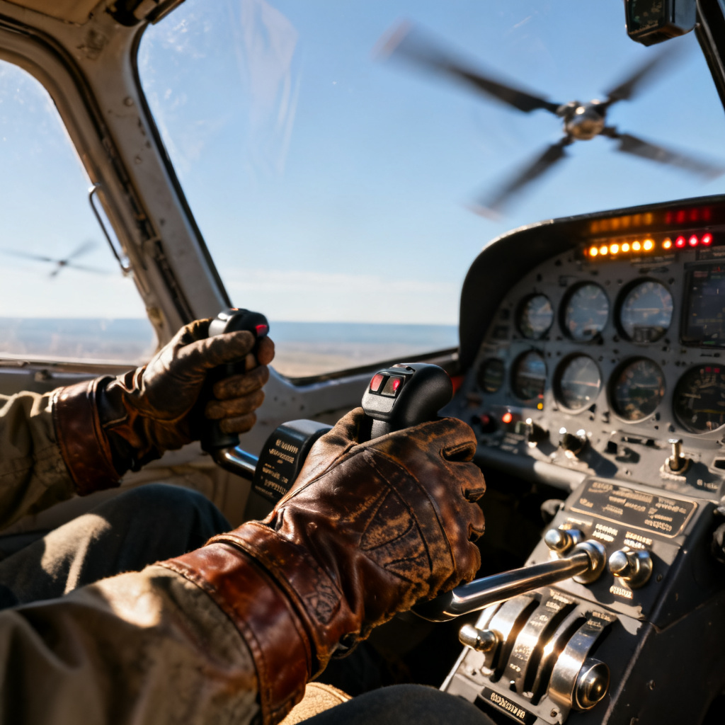 AI first-person helicopter pilot hands on controls