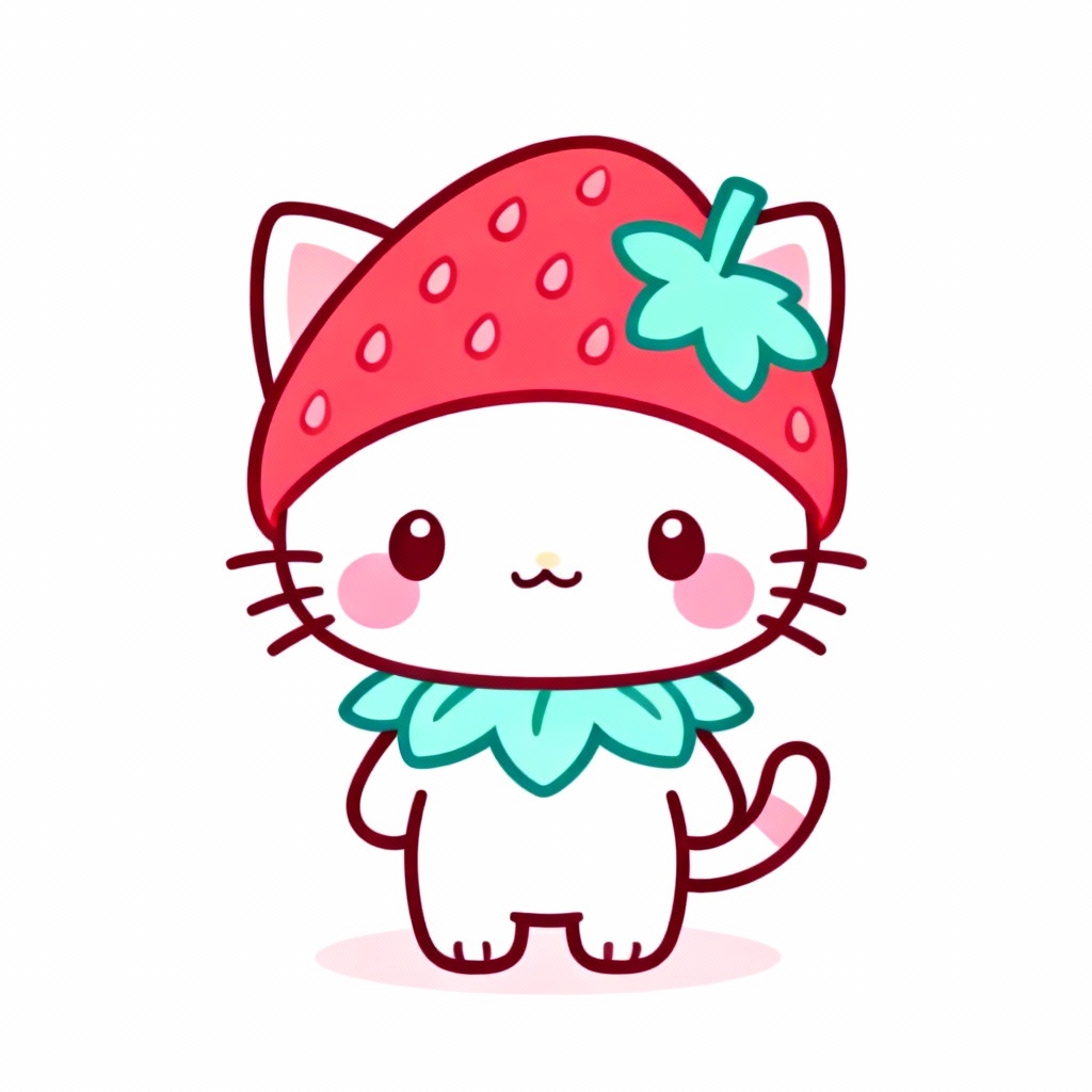 AI Strawberry Cat Kawaii Character
