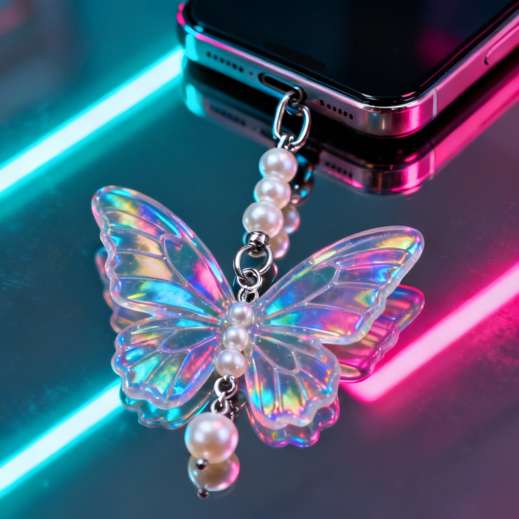 AI holographic butterfly phone charm accessory