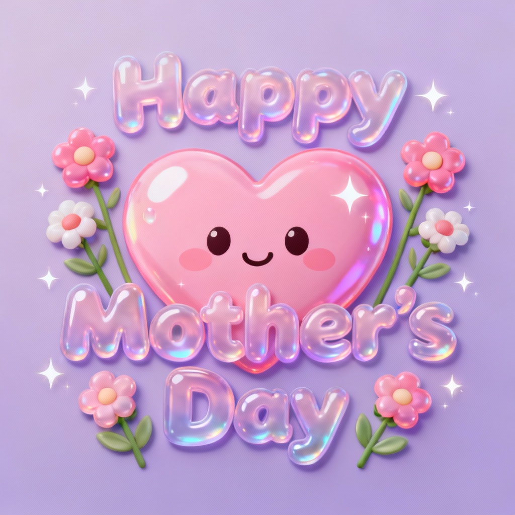 Kawaii pastel Mother's Day greeting with cute hearts