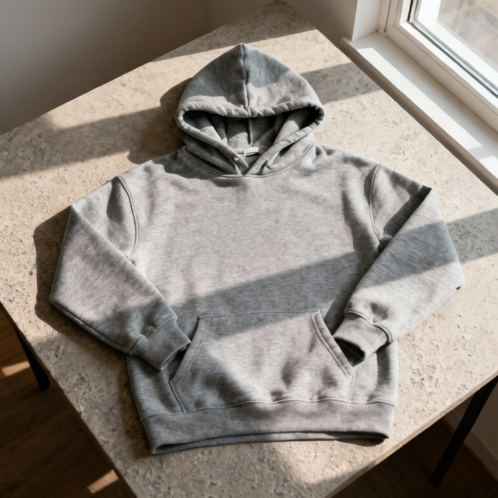 Flat lay hoodie mockup with heather texture