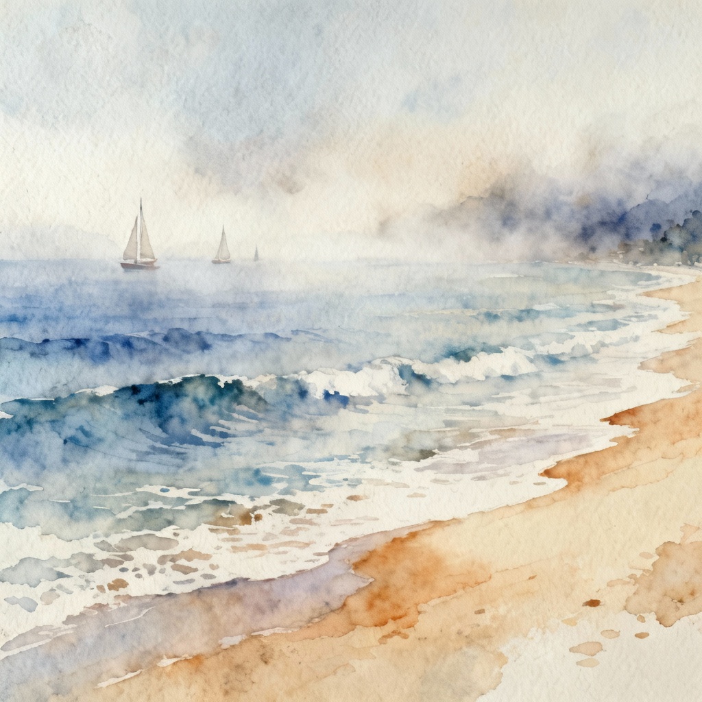 AI coastal watercolor mural