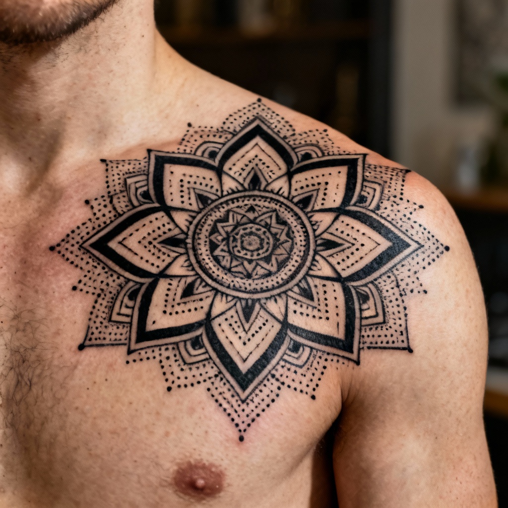 AI Geometric Mandala Shoulder Tattoo