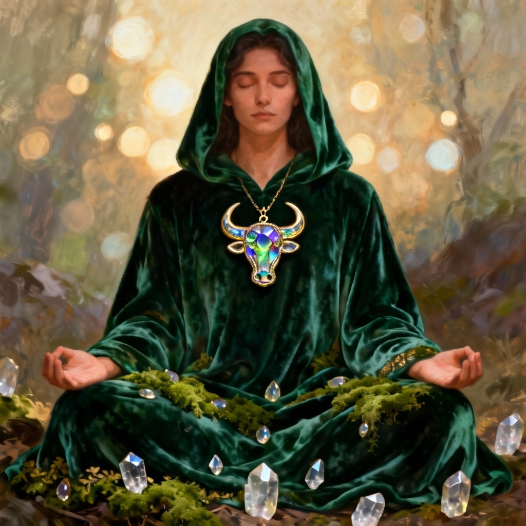 AI 2026 Taurus zodiac persona with emerald earth tones and bull symbol