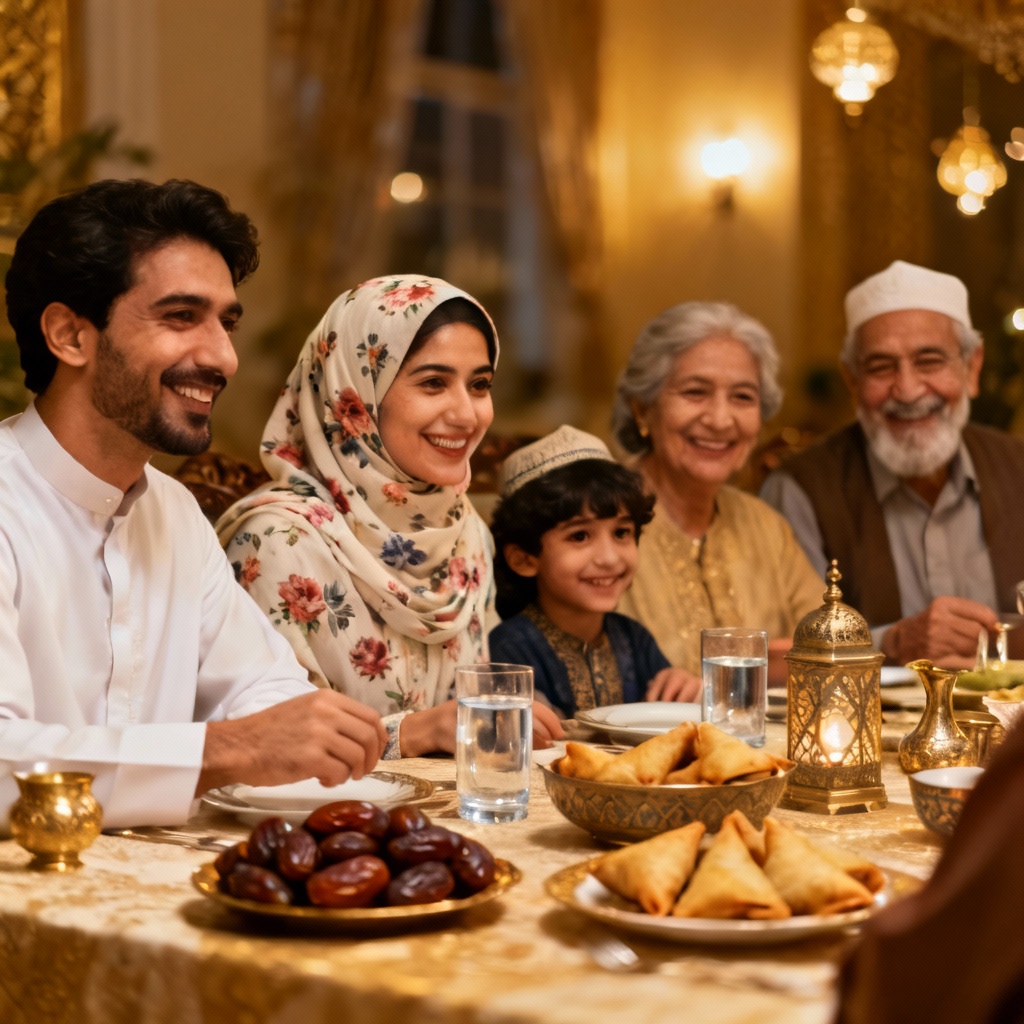 AI Ramadan iftar Muslim family gathering at home