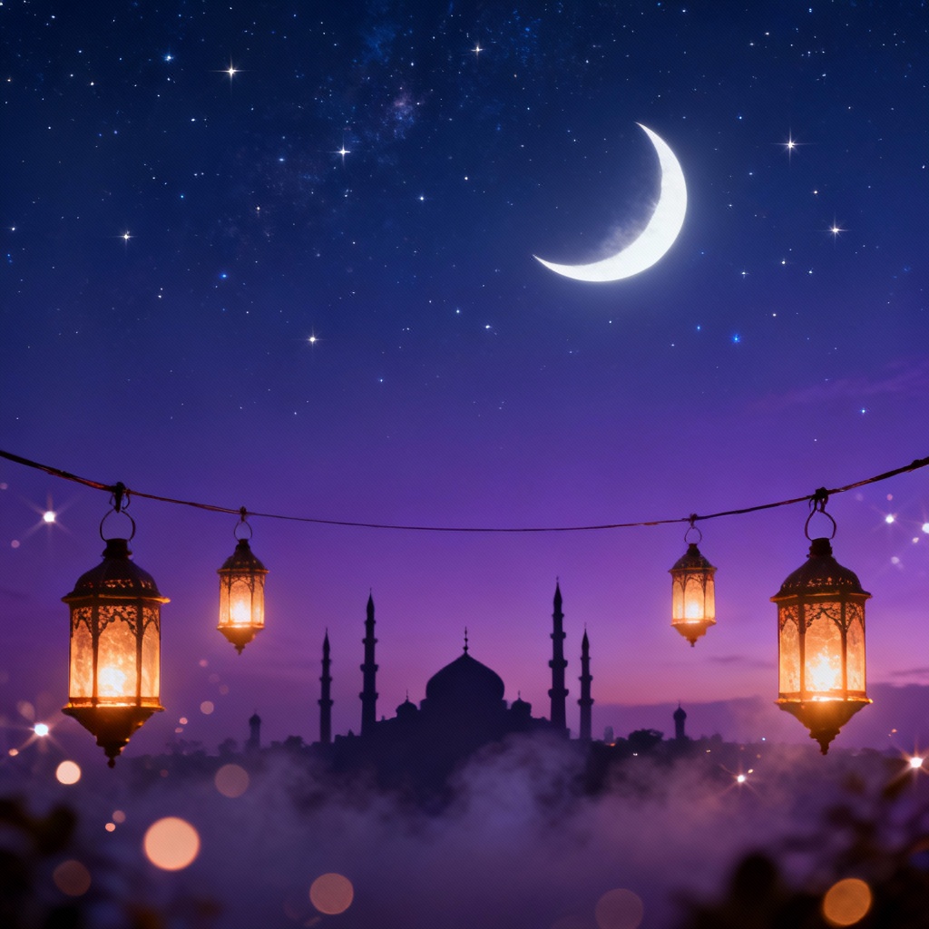 AI Ramadan Crescent Night Sky Background