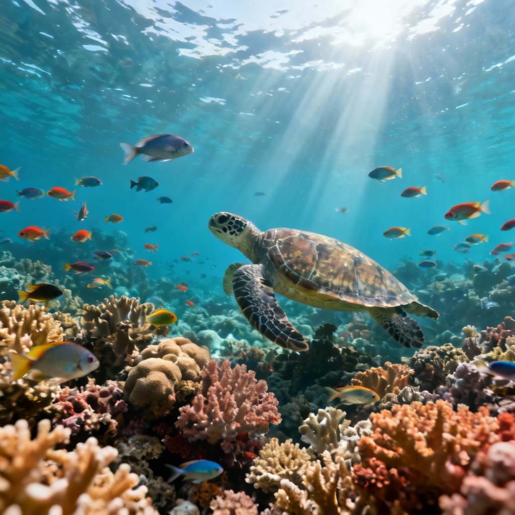 AI underwater coral reef conservation scene