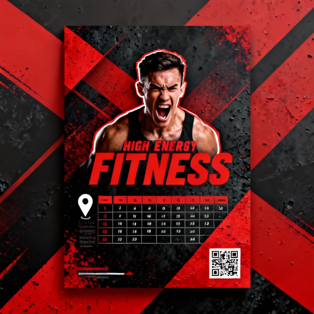 AI fitness bootcamp flyer with athlete cutout and dynamic shapes