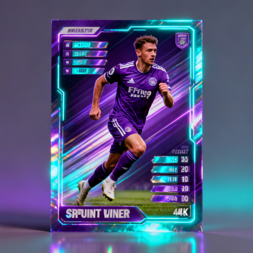 Neon holographic football card highlighting pace stat