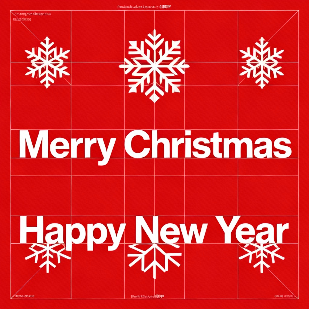 Minimal red and white typographic card with snowflake pattern