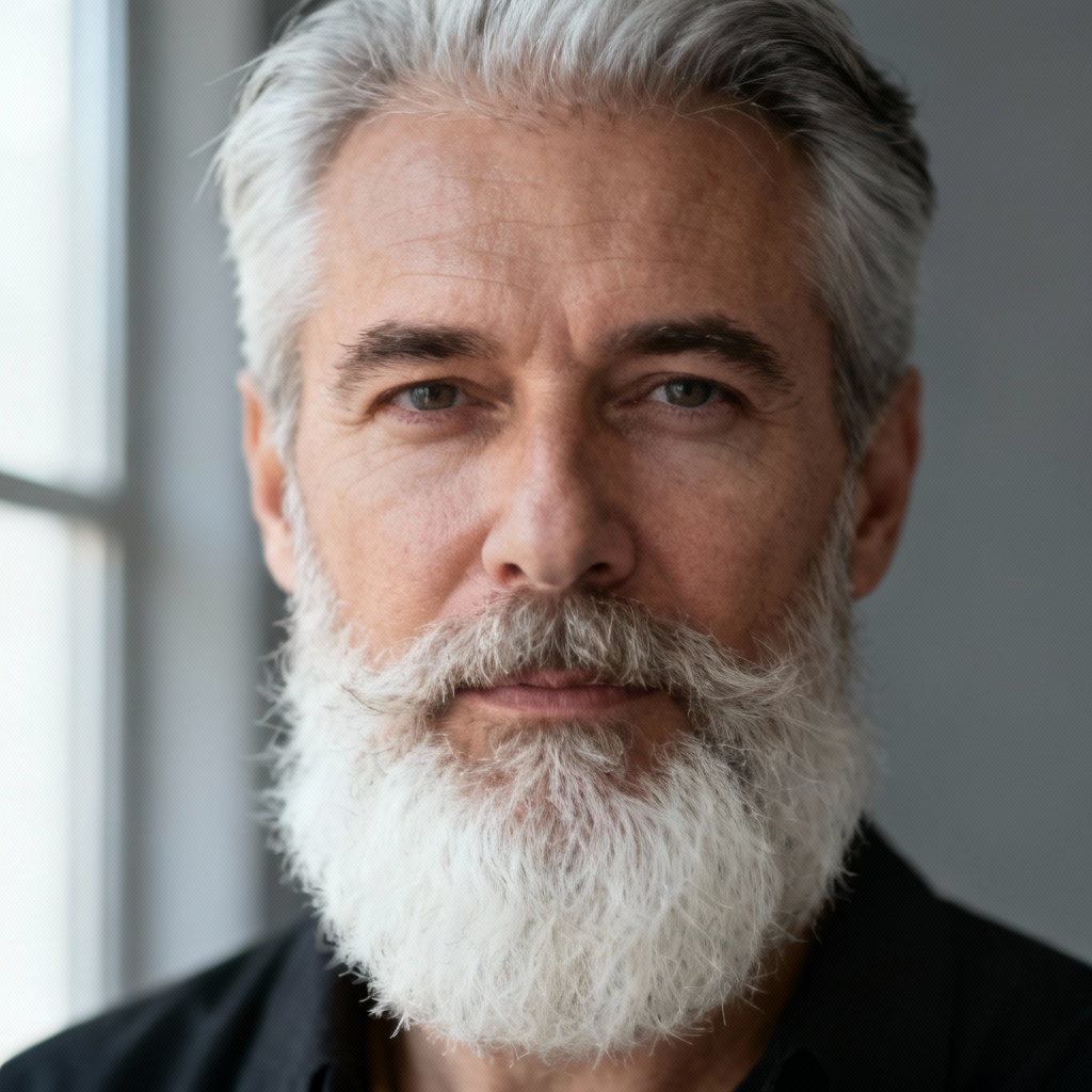 AI portrait featuring a natural white full beard