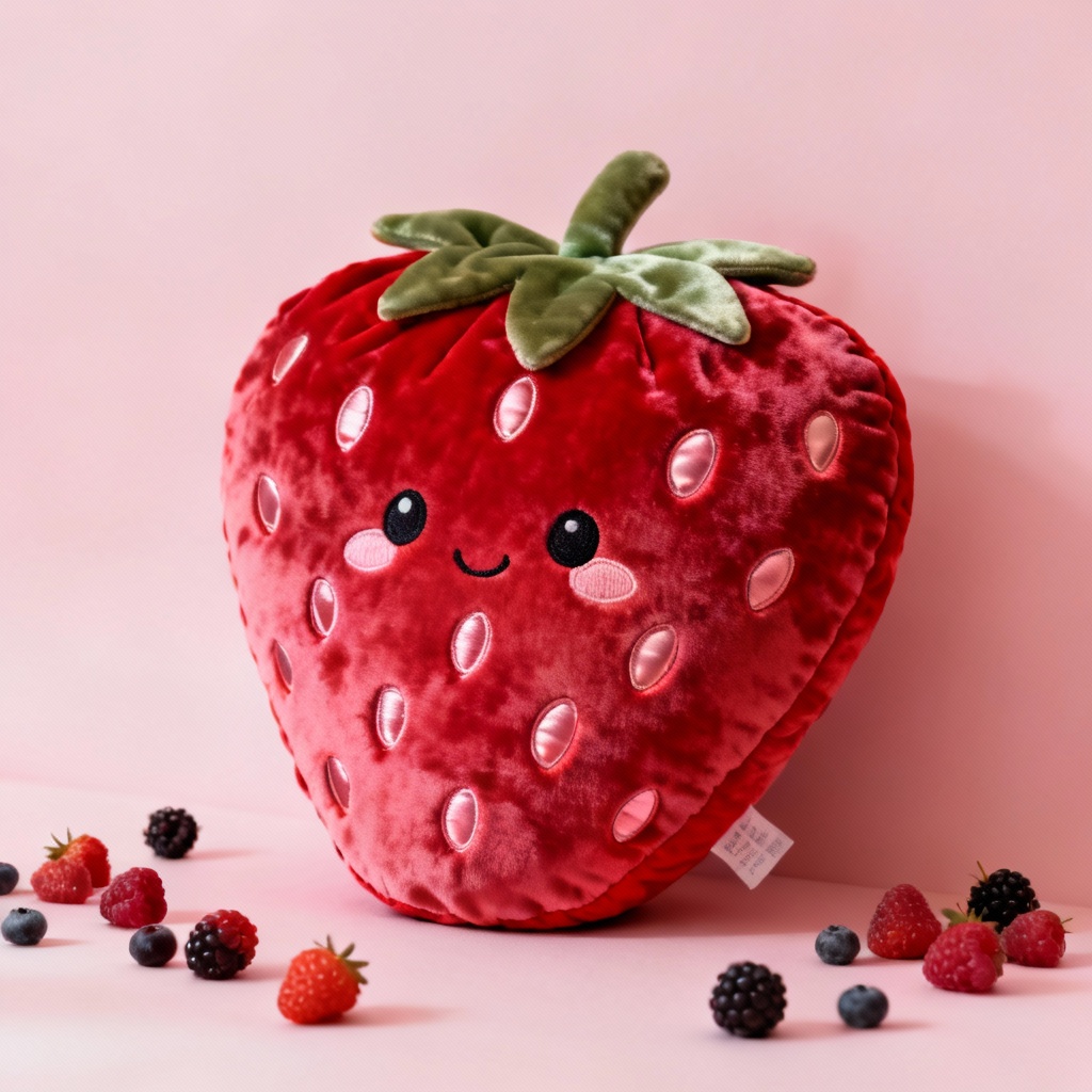 AI strawberry pillow plush with cute embroidery