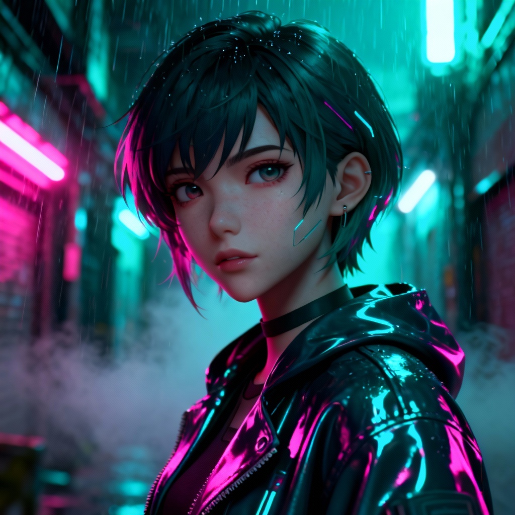 AI virtual character in neon cyberpunk style with glowing accents