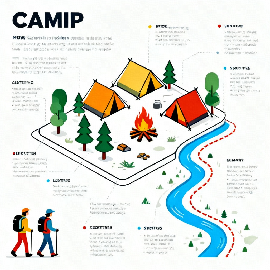 AI isometric campsite map with icons