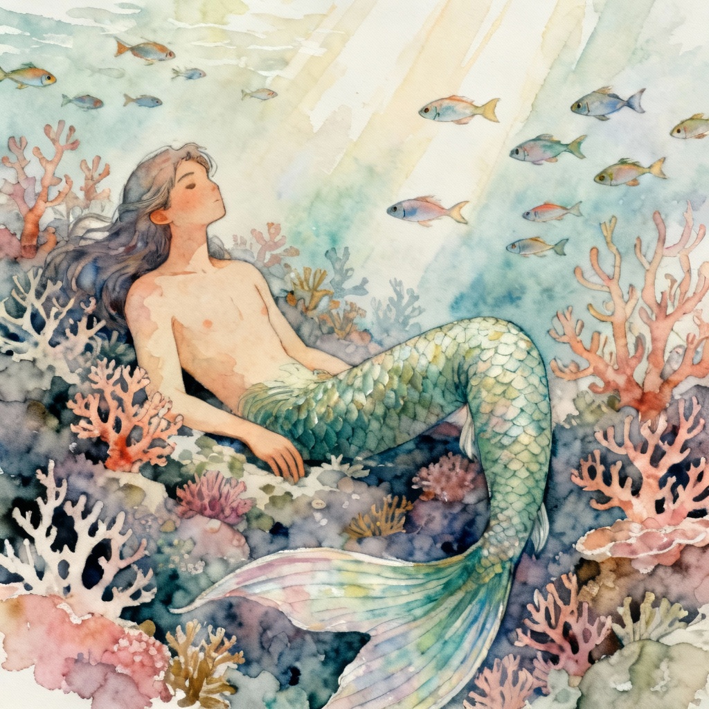 AI Watercolor Male Mermaid
