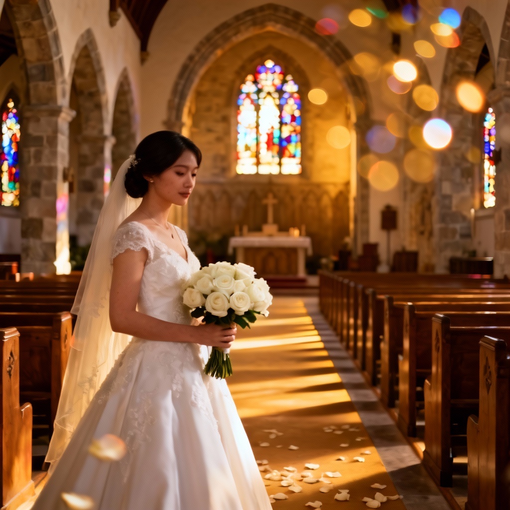 AI single wedding portrait in classic chapel