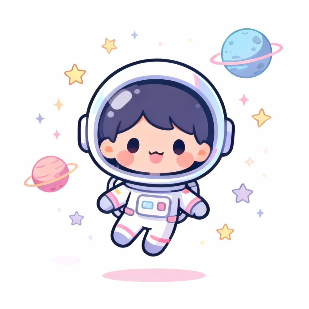 Adorable chibi astronaut waving in space