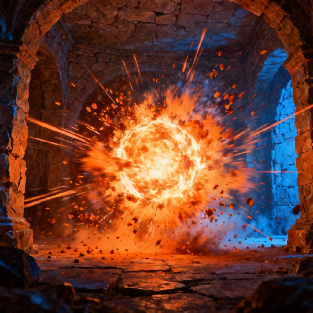 AI spell effect illustration of a fireball explosion