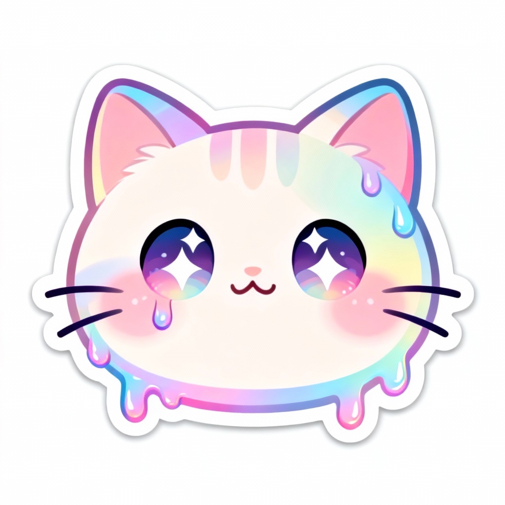 Kawaii melting cat avatar with pastel drips
