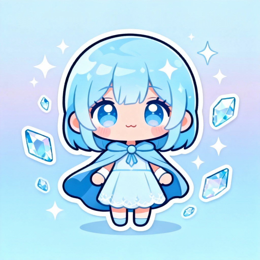 Chibi AI frost mage with floating ice shards
