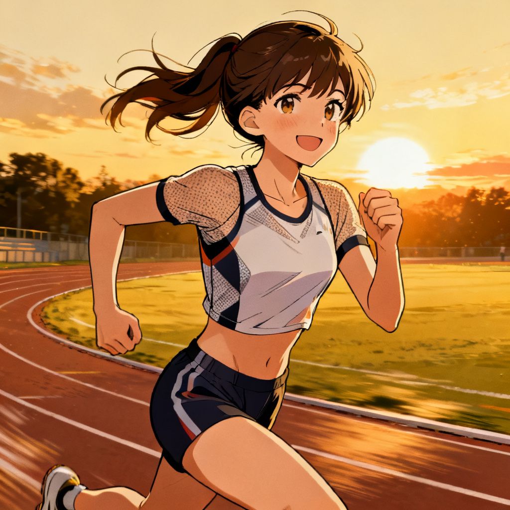 AI sporty runner girl at sunset track