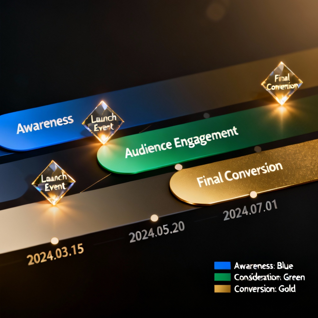 AI marketing calendar timeline with phases and milestones
