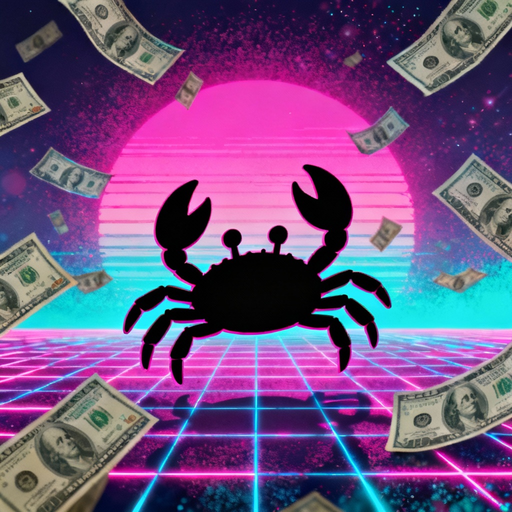 AI Mr. Krabs neon synthwave money scene