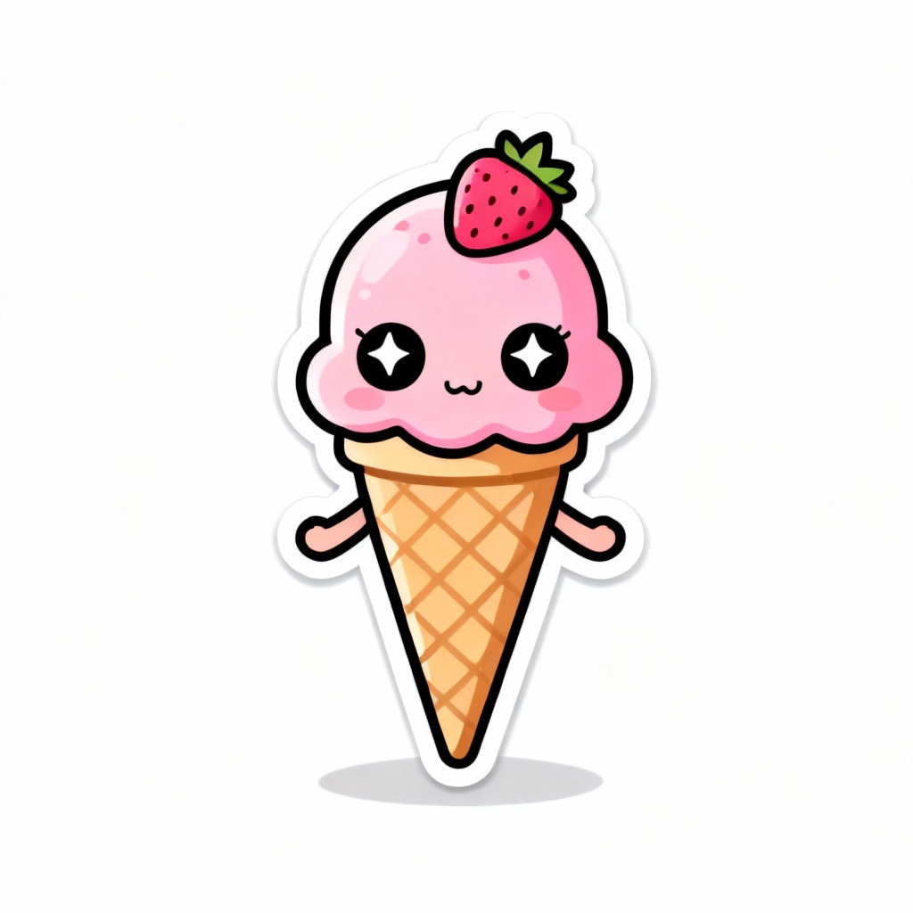 Kawaii ice cream cone mascot in pastel colors