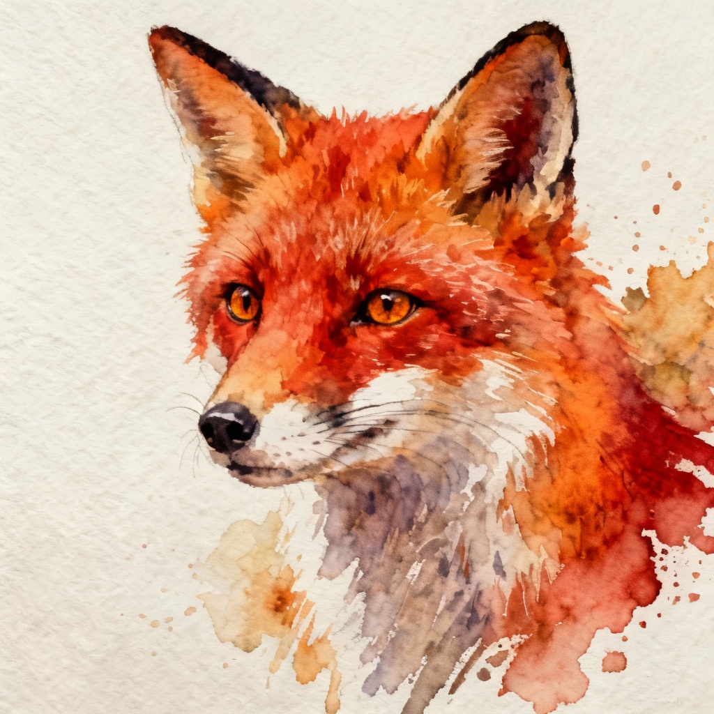 AI watercolor fox animal illustration portrait