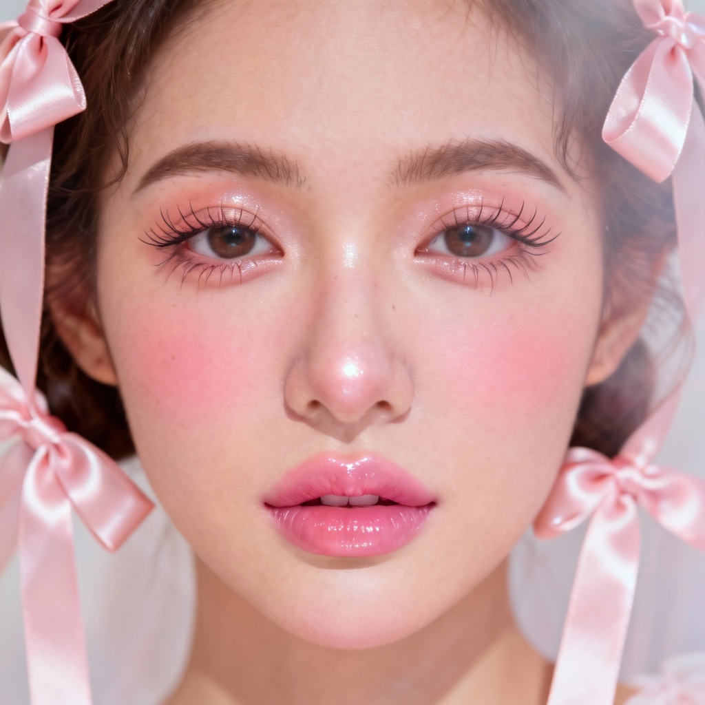 Coquette makeup with bows and blush