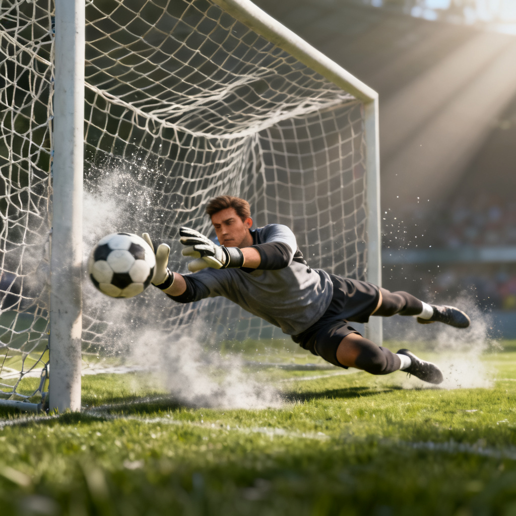 AI animated goalkeeper diving save