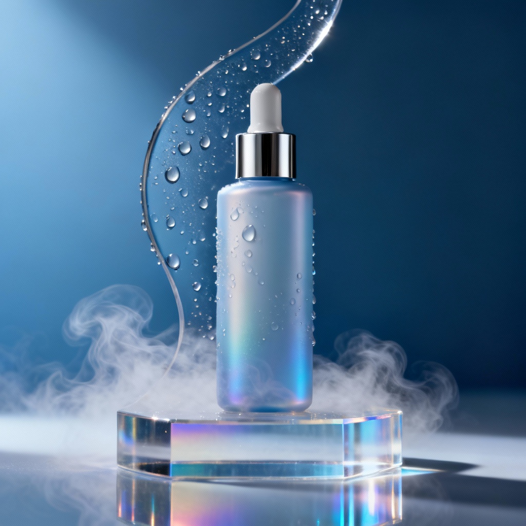 AI dewy skincare bottle packshot