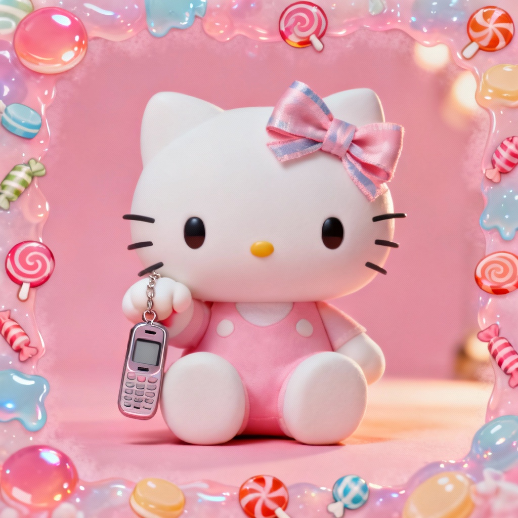 Bubblegum pink Y2K Hello Kitty PFP with pastel stickers