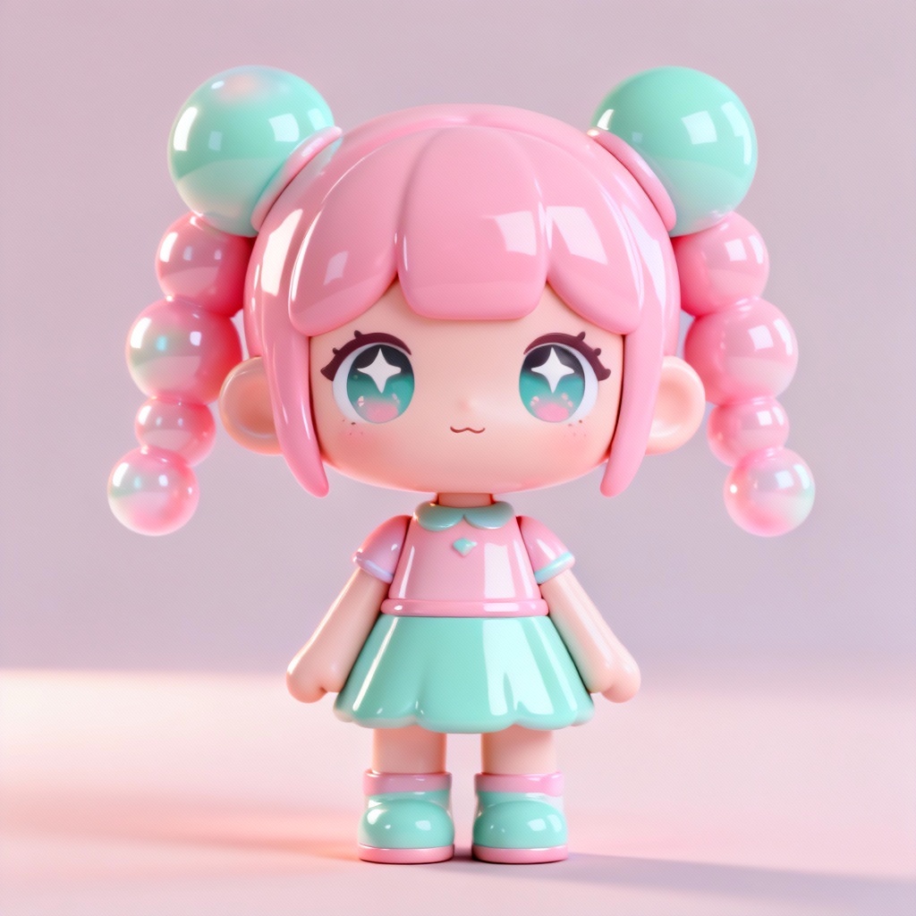 AI Pop Mart style pastel girl avatar with bubble ponytails