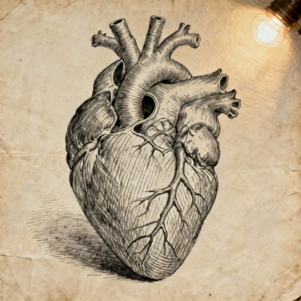 AI anatomical heart pencil and ink illustration