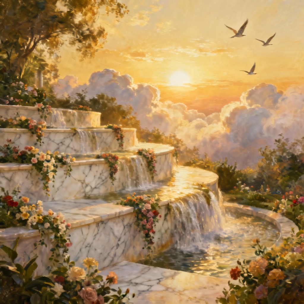 AI heavenly cloud garden paradise