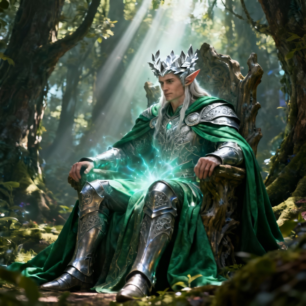 AI fantasy elf king wearing crown and engraved armor