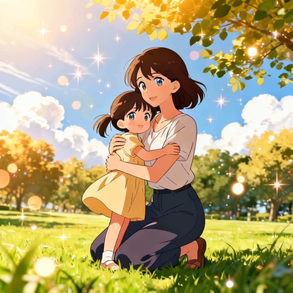 AI anime mother daughter hug