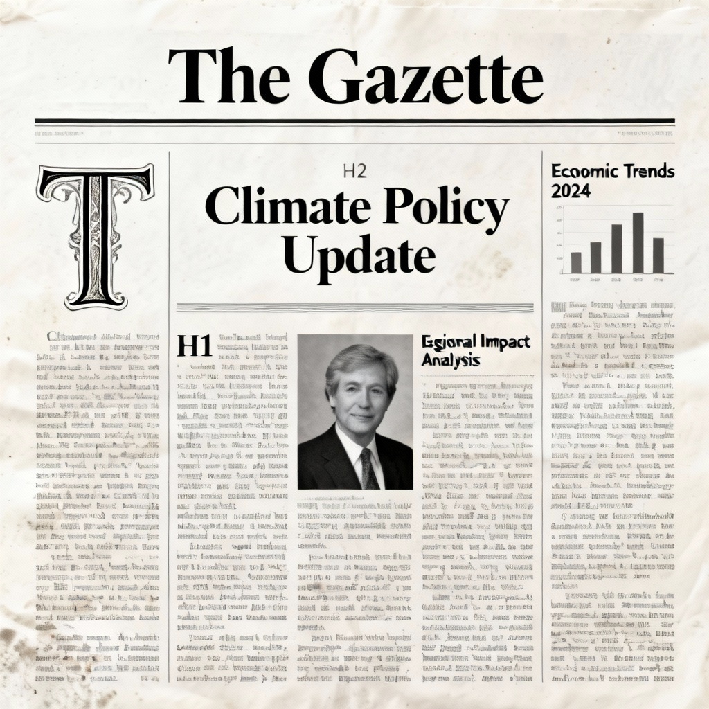 AI broadsheet editorial page with columns and serif typography