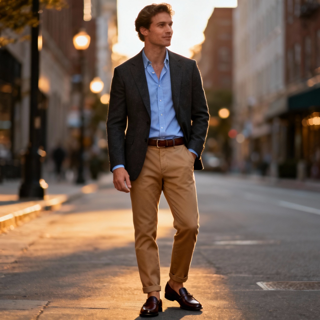 AI smart casual semi-formal blazer with chinos