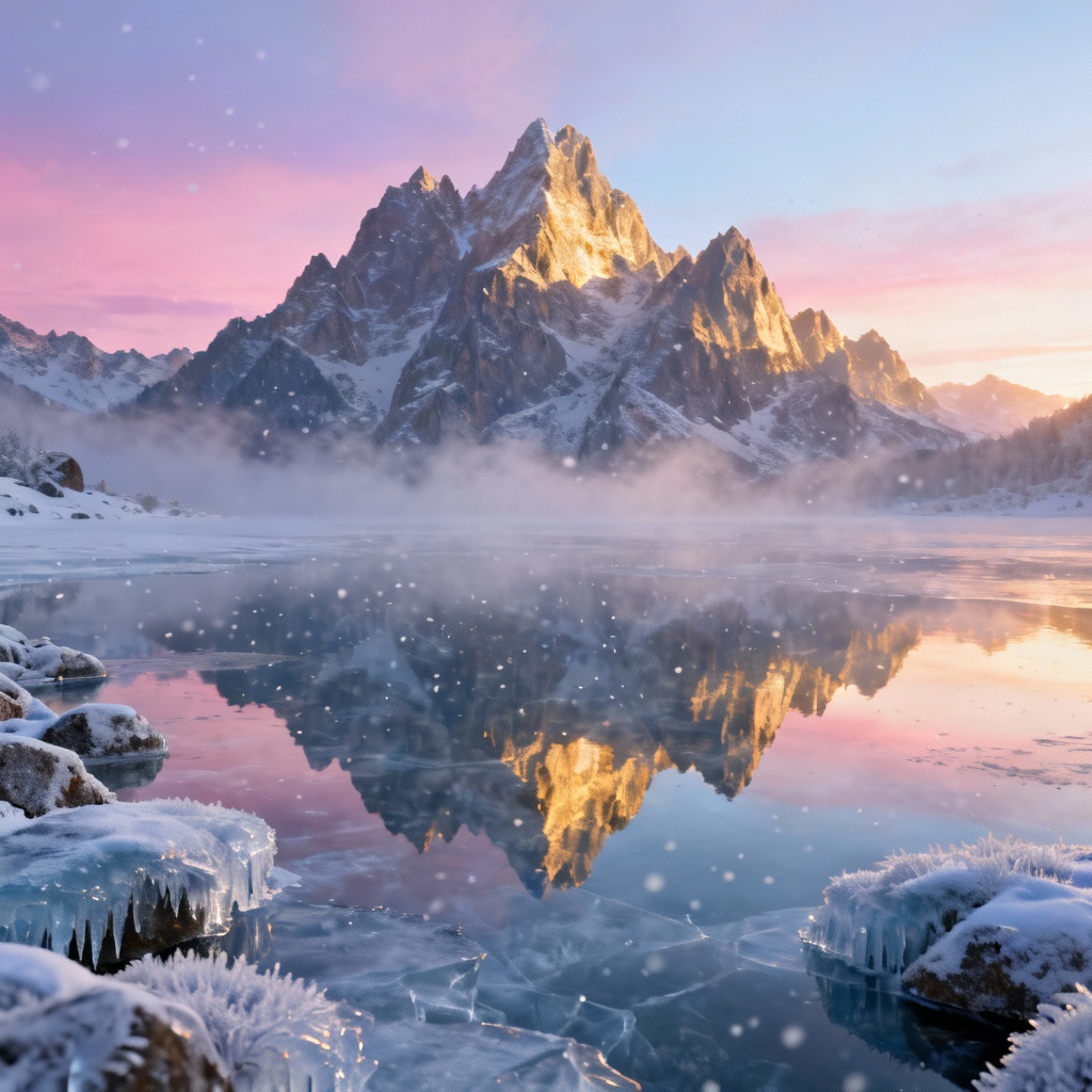 AI Icy Lake With Mountain Peaks