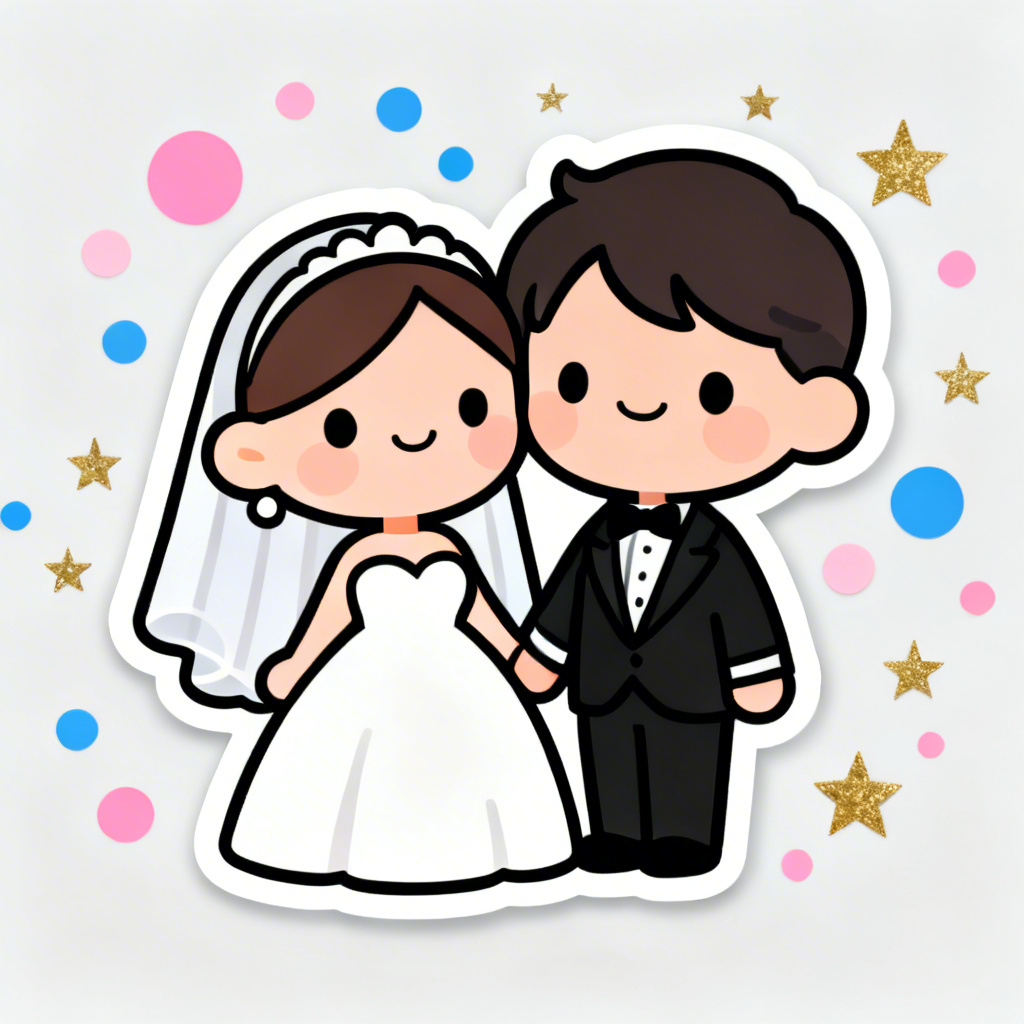 AI big head wedding couple chibi stickers